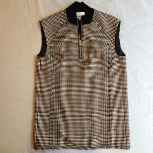 3.1 Phillip Lim Wool Houndstooth Quarter Zip Vest with Fringe Accents
